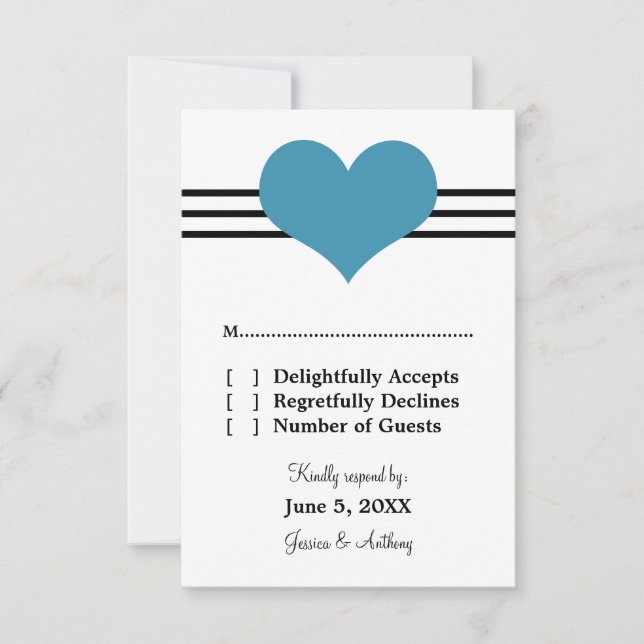Carte de réponse du Mariage du coeur, bleu (Devant)
