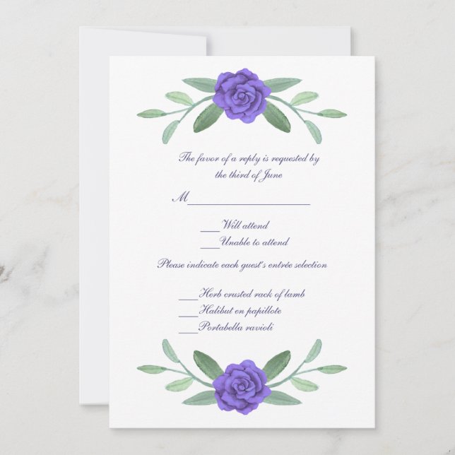 Carte de réponse du Mariage Floral bleu violet (Devant)
