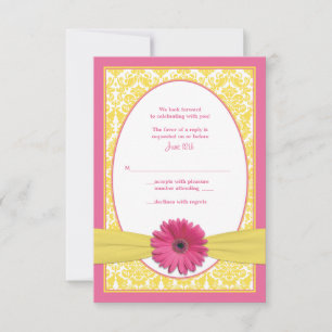 Carte de réponse du Mariage Gerbera Jaune Rose