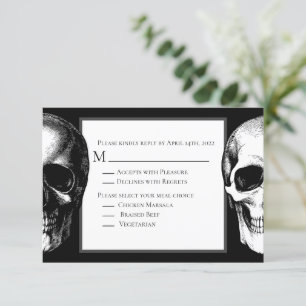 Carte de réponse du Mariage Halloween gothique crâ