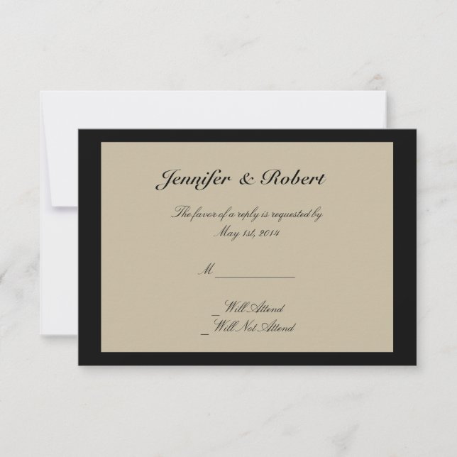 Carte de réponse du Mariage inscrit à la crème noi (Devant)