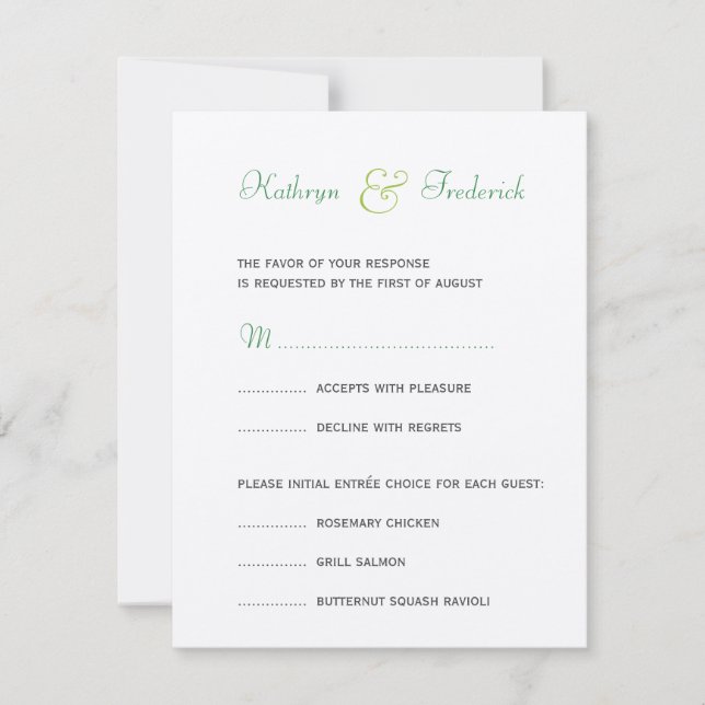 Carte de réponse du mariage officiel RSVP vert pri (Devant)