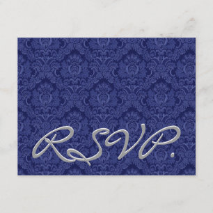 Carte de réponse du Mariage Royal Blue Damask RSVP