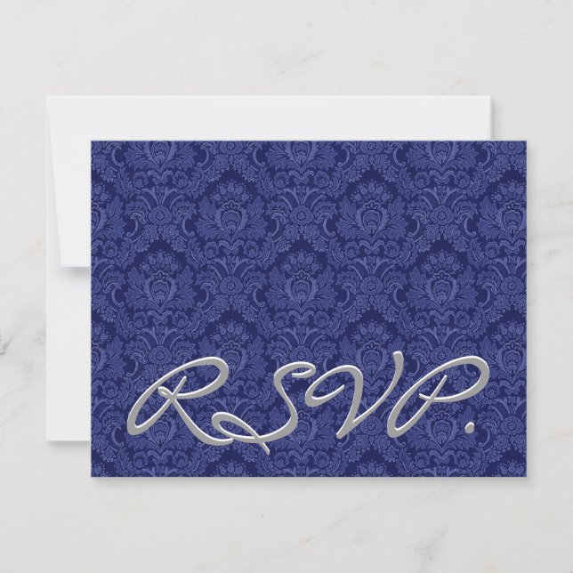Carte de réponse du Mariage Royal Blue Damask RSVP (Devant)