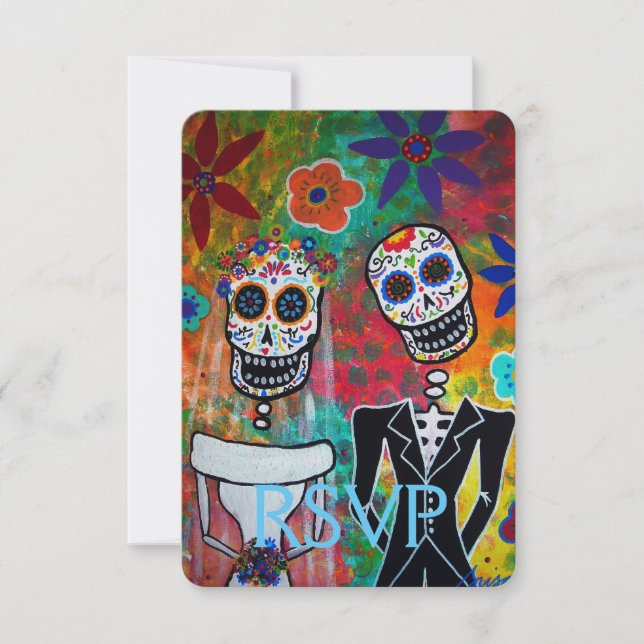 Carte de réponse du Mariage RSVP Dia de los Muerto (Devant)