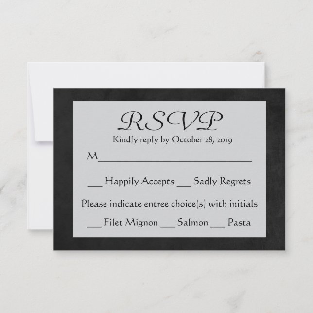Carte de réponse du Mariage RSVP Grey & Black Chal (Devant)
