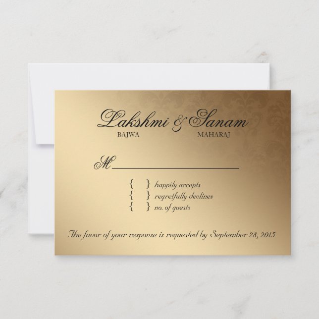Carte de réponse du Mariage RSVP indien Damask Red (Devant)