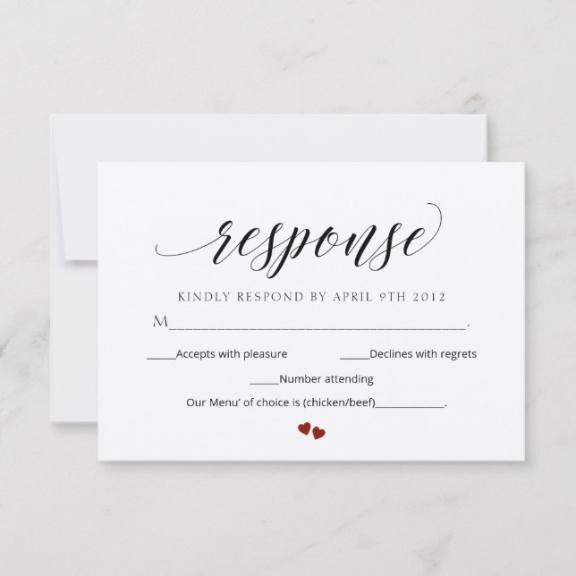 Carte de réponse du Mariage RSVP moderne à script  (Devant)