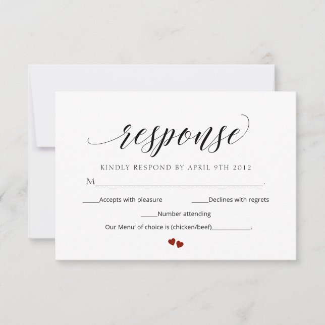 Carte de réponse du Mariage RSVP moderne à script  (Devant)