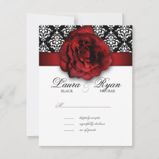 Carte de réponse du Mariage RSVP Red Rose Damask