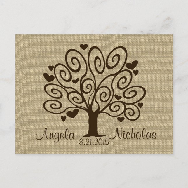 Carte de réponse du Mariage Tree Hearts (Devant)