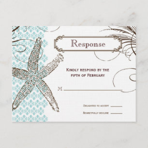 Carte de réponse du Mariage Tropical Damask bleu