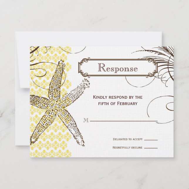 Carte de réponse du Mariage Tropical Damask Jaune (Devant)