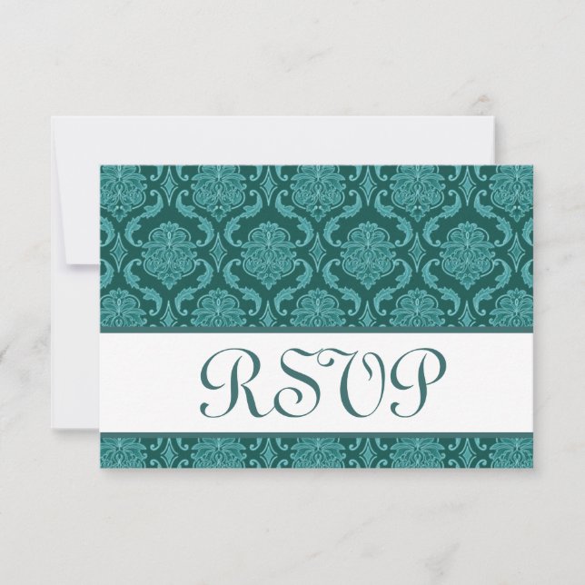 Carte de réponse du Mariage turquoise Damask RSVP (Devant)