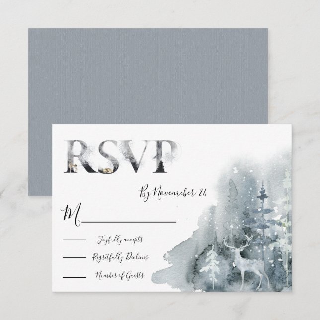 Carte de réponse du Mariage Woodland Winter RSVP (Devant / Derrière)
