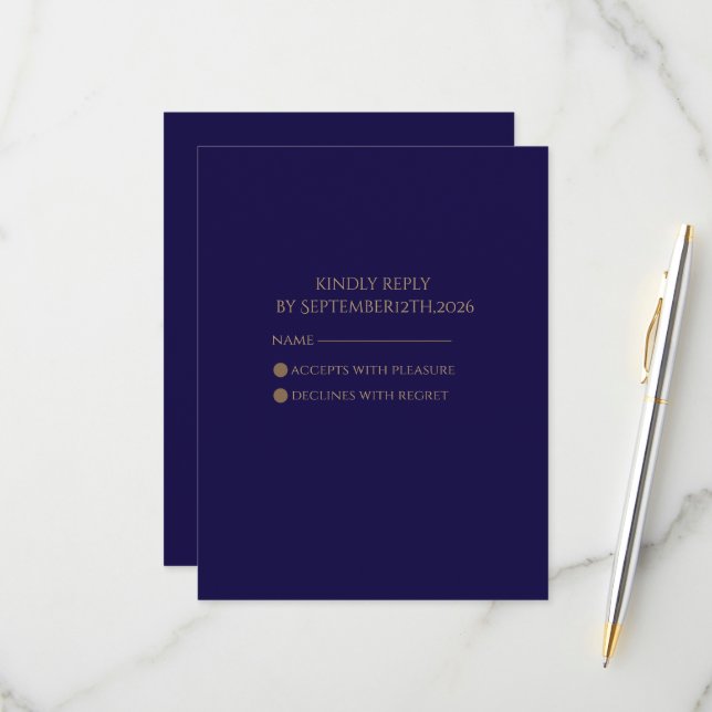 Carte de réponse Elegant Navy (Devant/Arrière en situation)