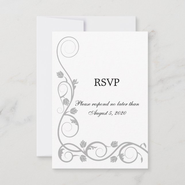 Carte de réponse Elegant Silver Swirls (Devant)