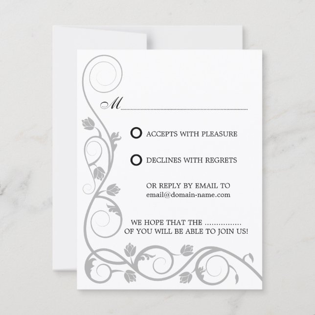 Carte de réponse Elegant Silver Swirls RSVP (Dos)