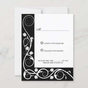 Carte de réponse Elegant White et Black Swirls RSV