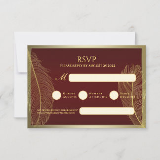 Carte de réponse élégante à plumes pour événement 