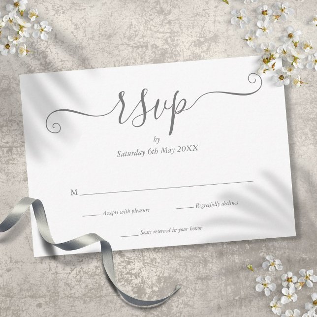 Carte de réponse élégante à signature argentée (Elegant Silver Signature Script RSVP Card)