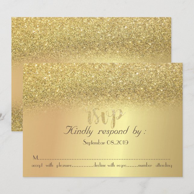 Carte de réponse élégante avec strass dorés Bokeh (Devant / Derrière)