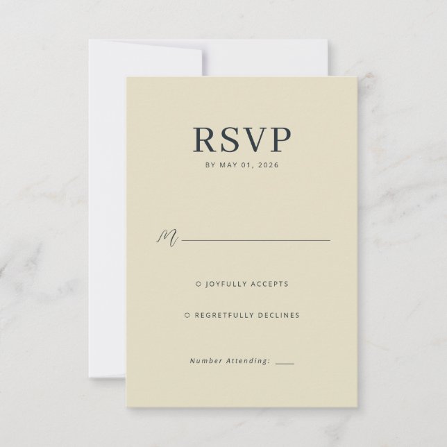 Carte de réponse élégante beige RSVP (Devant)