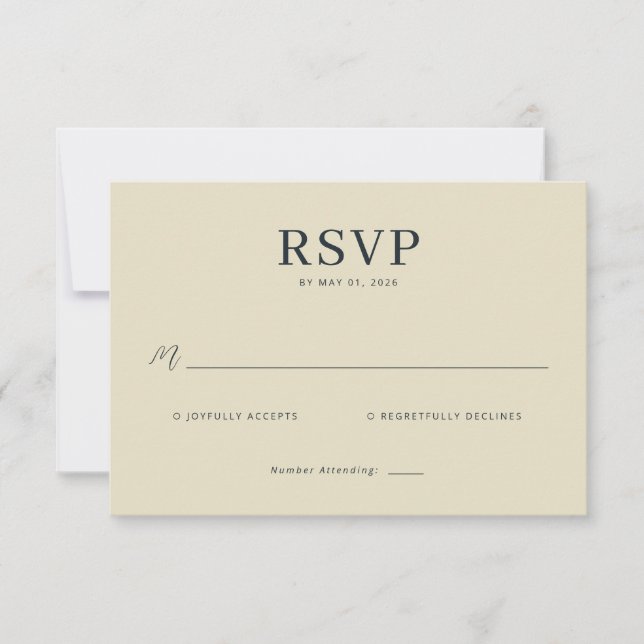 Carte de réponse élégante beige RSVP (Devant)
