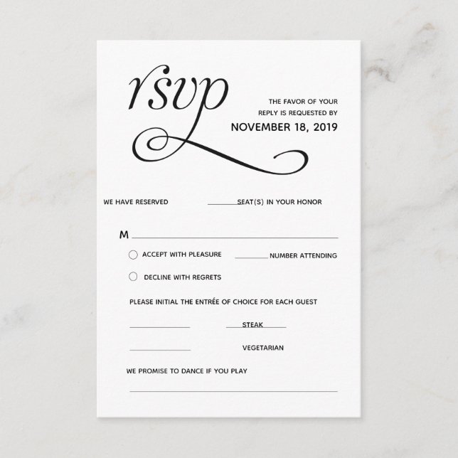 Carte de réponse élégante classique RSVP (réponse) (Devant)