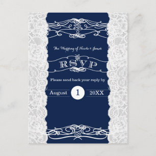 Carte de réponse élégante de mariage à dentelle bl
