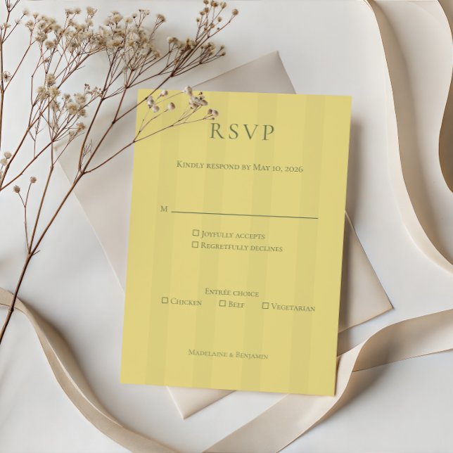Carte de réponse élégante de mariage jaune doux (Créateur téléchargé)