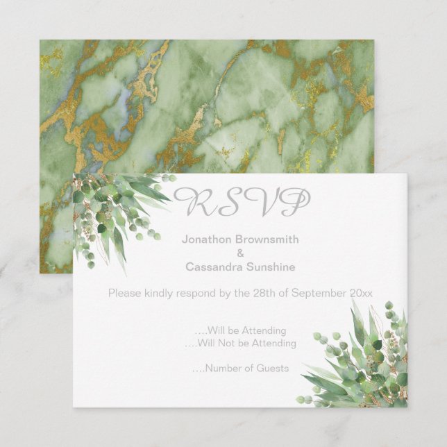 CARTE DE RÉPONSE ÉLÉGANTE ET SIMPLE EN EUCALYPTUS  (Devant / Derrière)