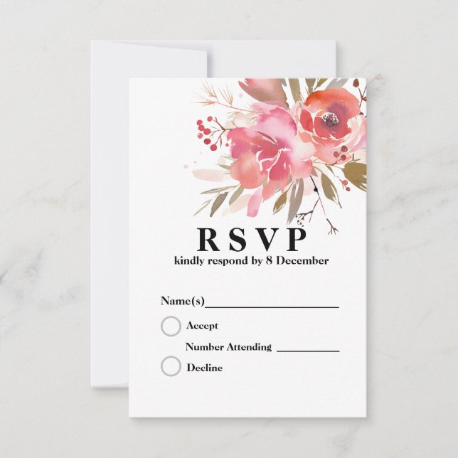 Carte de réponse élégante florale 3,5" x 5" (Devant)