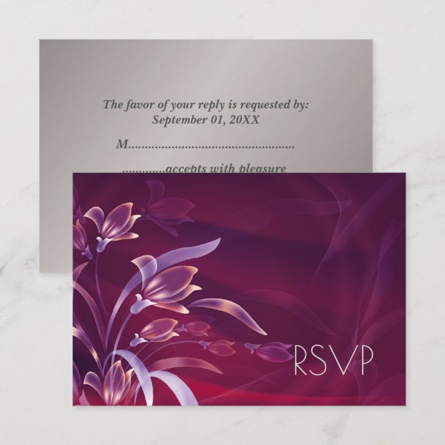 Carte de réponse élégante florale | Design argent (Devant / Derrière)