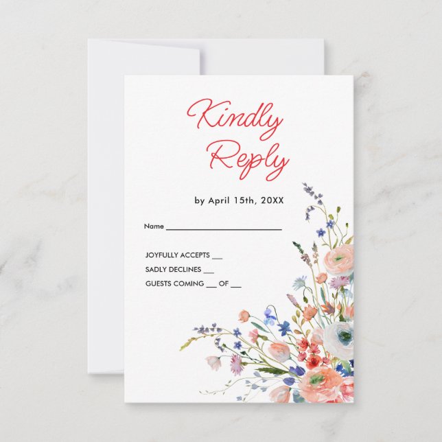 Carte de réponse élégante florale pour mariage (Devant)