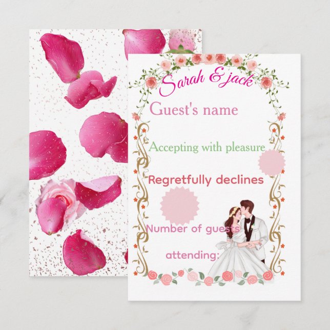 Carte de réponse élégante florale rose pour mariag (Devant / Derrière)