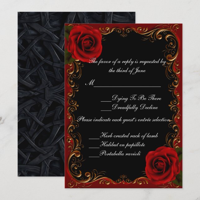 Carte de réponse élégante Goth Red Roses (Devant / Derrière)