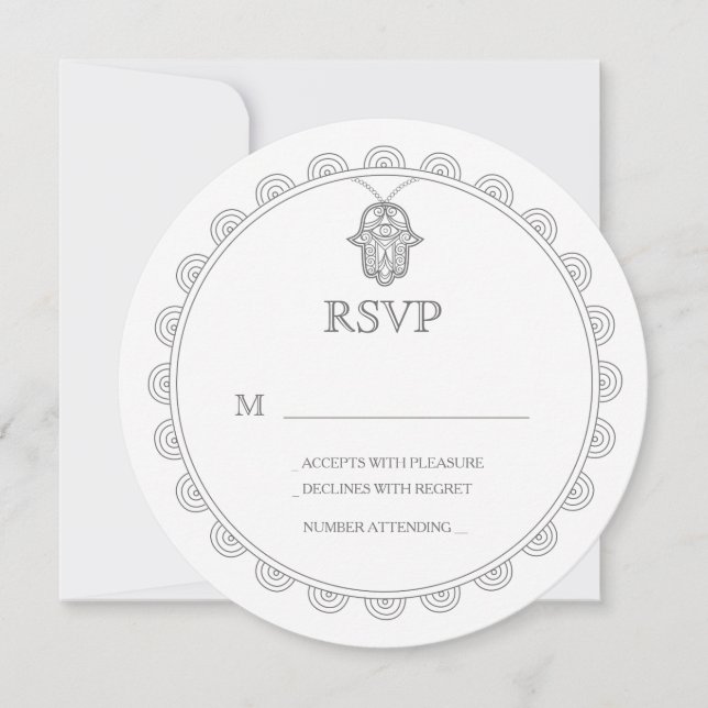 Carte de réponse élégante Hamsa pour mariage ronde (Devant)
