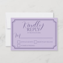 Carte de réponse élégante Lilac Script Wdding