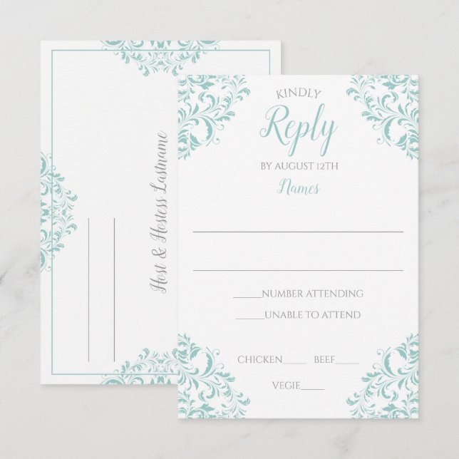 Carte de réponse élégante - Nadine (Turquoise clai (Devant / Derrière)