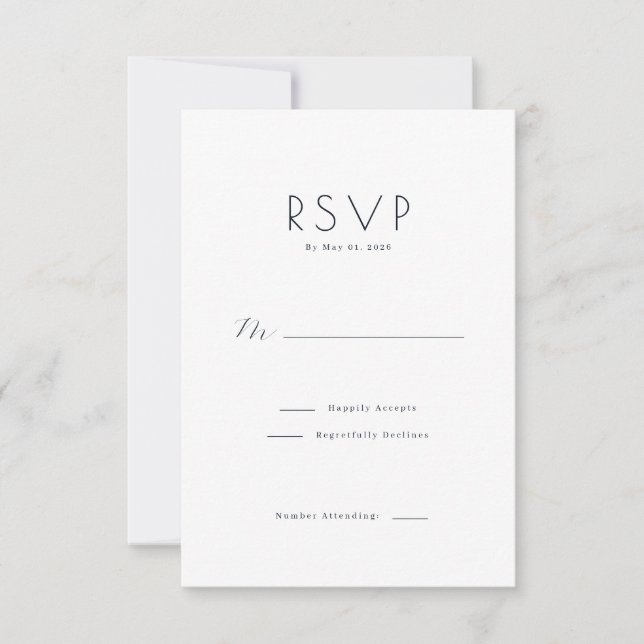 Carte de réponse élégante noire RSVP (Devant)