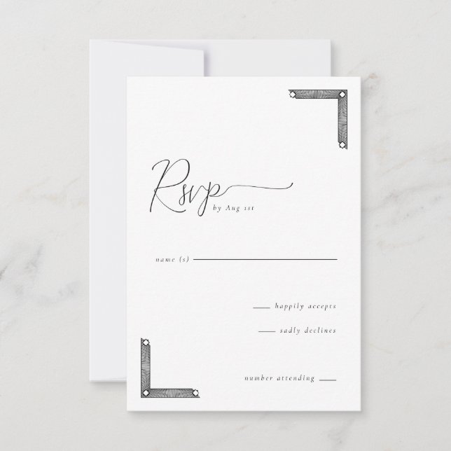 Carte de réponse élégante noire RSVP (Devant)