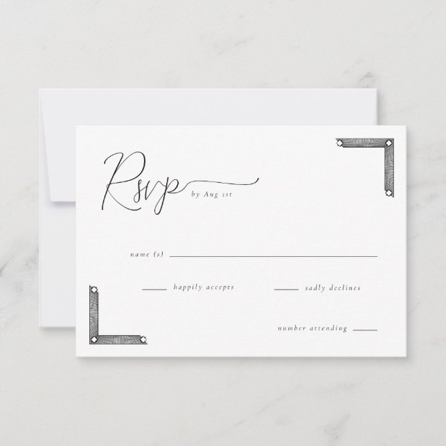 Carte de réponse élégante noire RSVP (Devant)