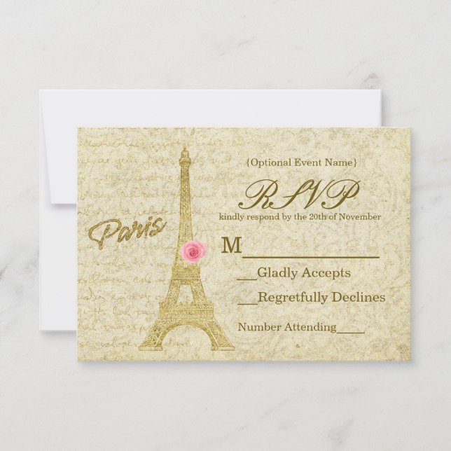 Carte de réponse élégante Paris Tour Eiffel Or et  (Devant)