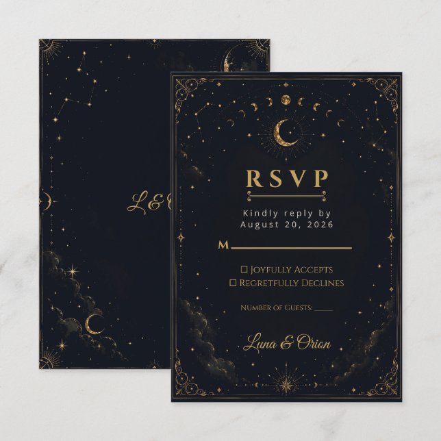 Carte de réponse élégante pour mariage céleste de  (Devant / Derrière)