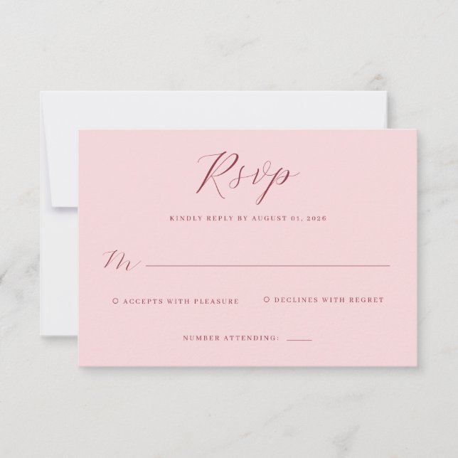 Carte de réponse élégante rose RSVP (Devant)