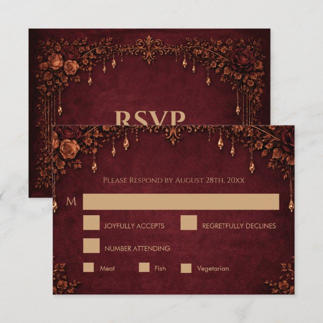 Carte de réponse élégante rouge gothique pour mari (Devant / Derrière)