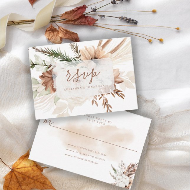 Carte de réponse Élégante Rustique Bohème Florale  (Créateur téléchargé)