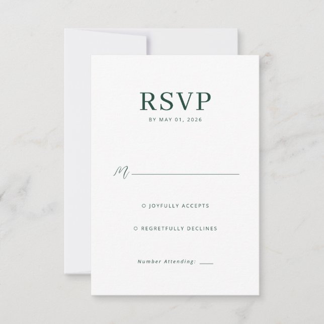 Carte de réponse élégante verte RSVP (Devant)