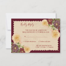 Carte de réponse élégante vintage burgundy pour ma